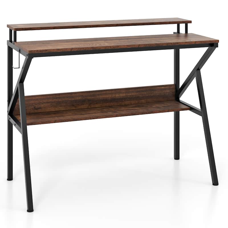 39 Inch Computer Desk with Monitor Shelf and Storage Small Home Office Gaming Table - Rustic Brown