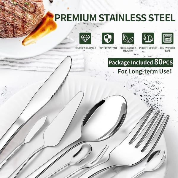 Silverware Set with Serving Utensils Set,Stainless Steel Flatware Set with Steak Knives,Cutlery Set,Kitchen Utensil Sets - Bed Bath & Beyond