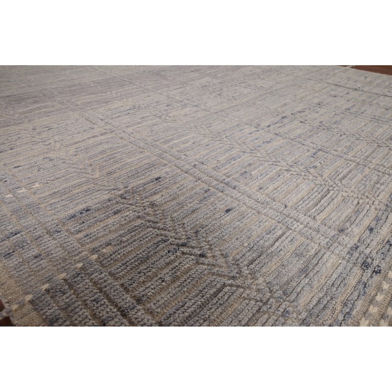 All-Over Striped Moroccan Large Area Rug Handmade Wool Carpet - 9'10"x 14'3"