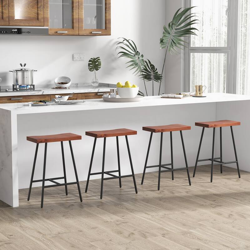 Gymax Saddle-Seat Bar Stool 4 Set Counter Height Bar Stools w/ Curved