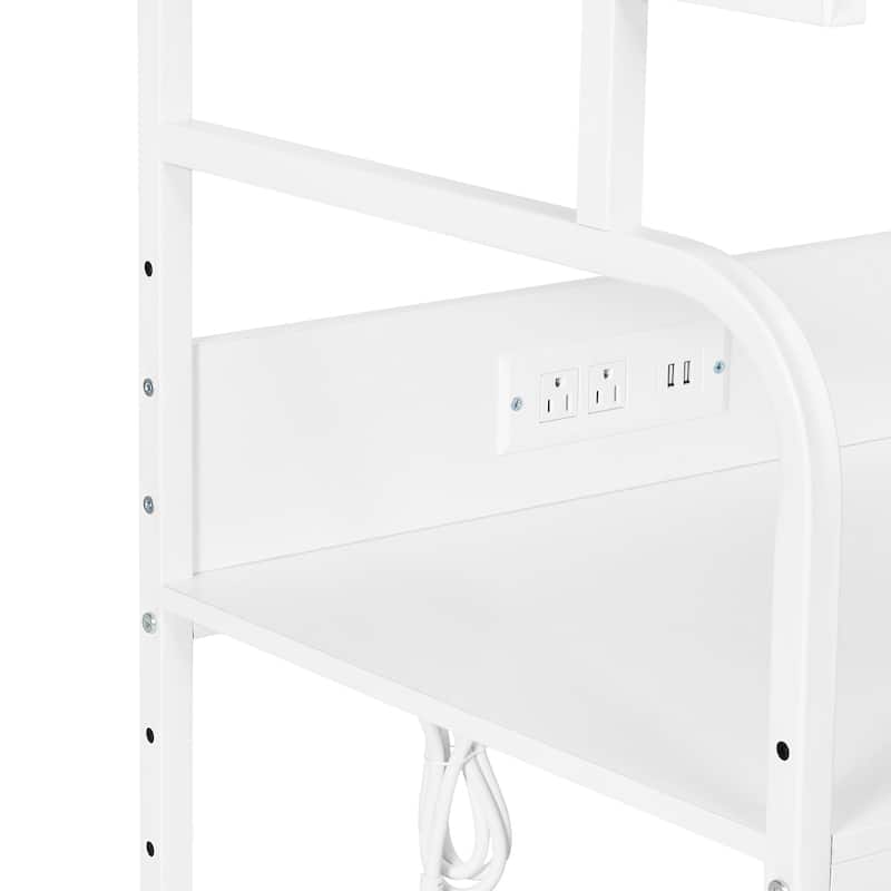 Javlergo 3-Tier Rolling Printer Stand with Locking Wheels Charging Station & AC/USB Outlets Mobile Office Storage Cart