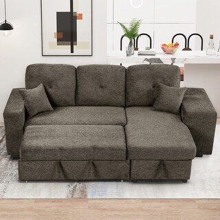 Reversible Sleeper Sectional Sofa Bed with Side Shelf and 2 Stools ...