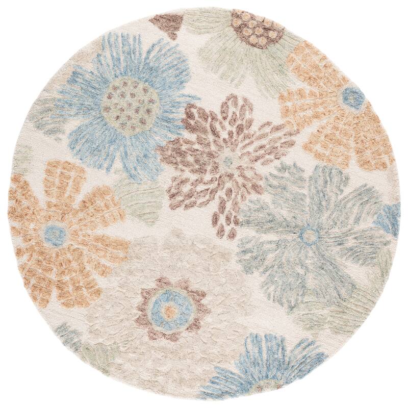 SAFAVIEH Handmade Jardin Almudena Floral Wool Rug - 6' Round - Red/Blue