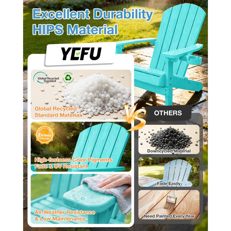 WINSOON All Weather HIPS Outdoor Plastic Adirondack Chairs Set of 4