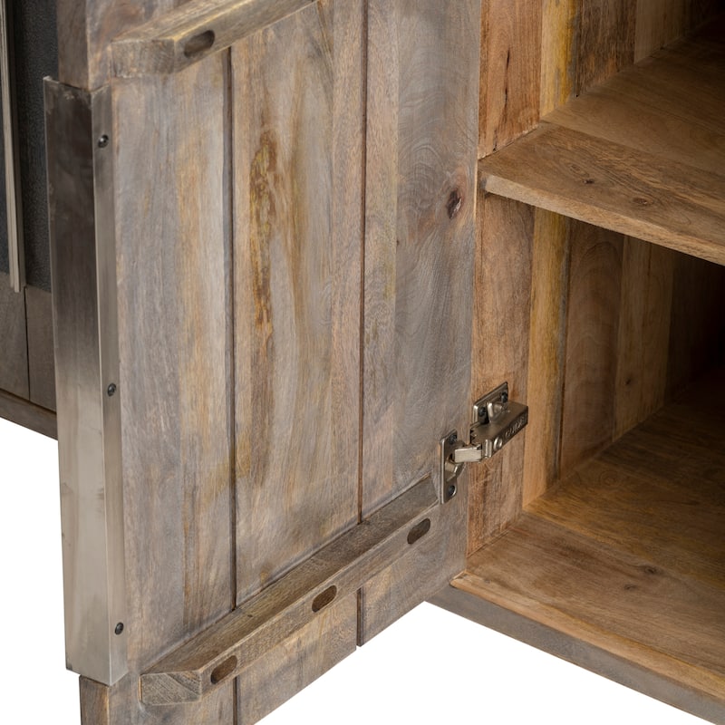 Mango Wood Four-Door Two Toned Living Room Buffet Sideboard, Coffee Bar Cabinet - 70"W x 18"D x 33.5"H