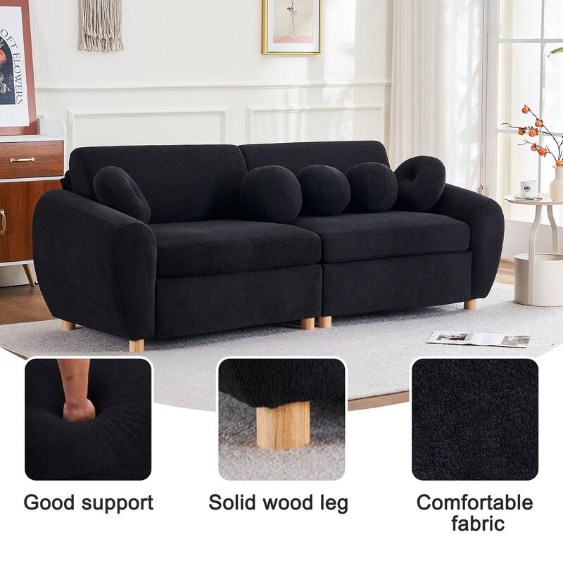 Modern Tufted Chenille Loveseat, Futon Sectional Love Seat Couch, Upholstered Sofa with 2 Pillows & 3 Lumbar Pillows
