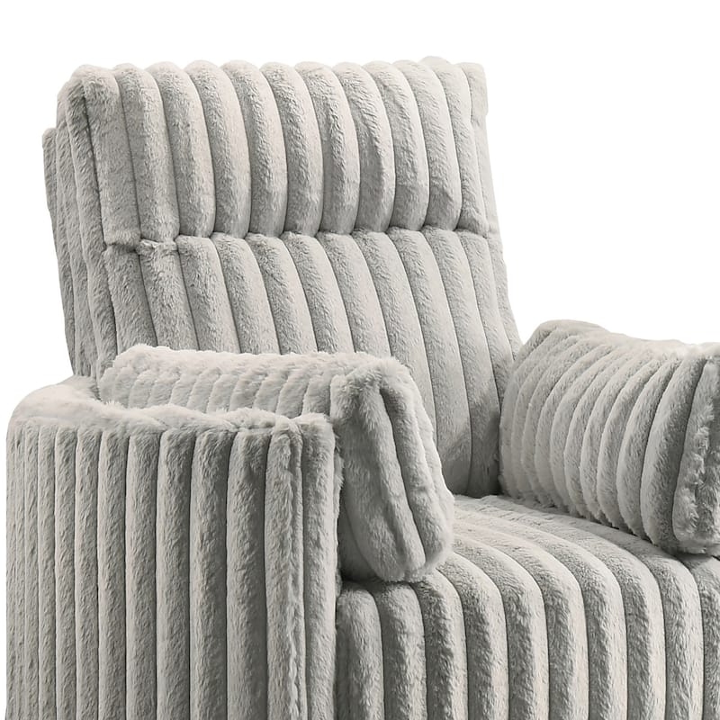 Ezo Swivel Accent Chair, Channel Gray Polyester Corduroy, 2 Pillows