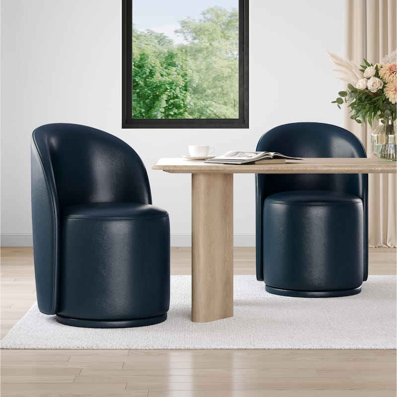 23.5" Wide Swivel Side Chair for Dining Room, Living Room - Set of 2 - Navy-Faux Leather