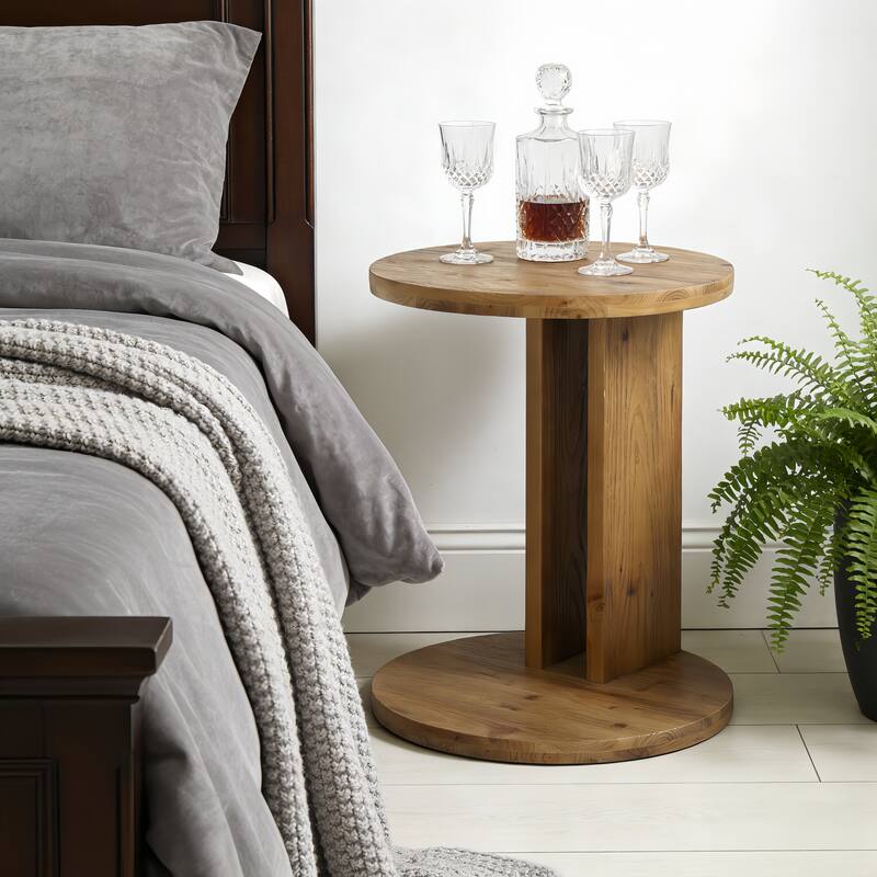 19.68" Round C-Shaped Solid Wood Nightstand