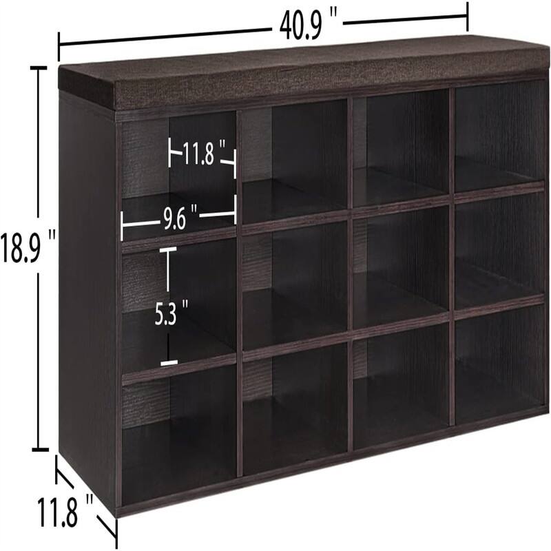 Cubby Shoe Rack with 12 Cubbies - 11.8"D x 40.9"W x 18.9"H