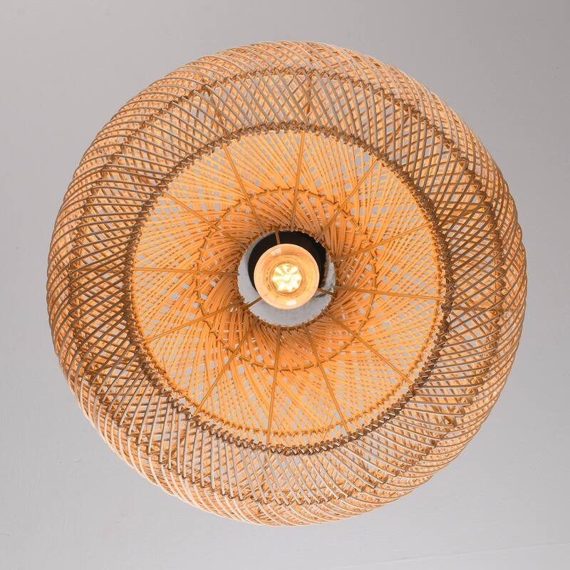 14" Coastal Natural Rattan Lantern Pendant Light Chandelier
