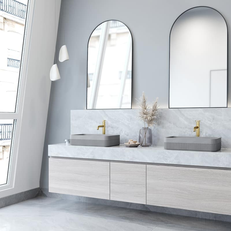 VIGO Cypress 21"L x 14"W Concrete Vessel Sink and Ruxton 12"H Faucet Set