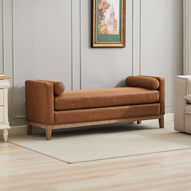 Homy Casa Upholstered Bench Sofa with Pillows, Wooden, Entry Living - Rubber