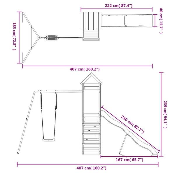 dimension image slide 1 of 2, vidaXL Swing Set Outdoor Backyard Wooden Playground Equipment for Kids Age 3-8