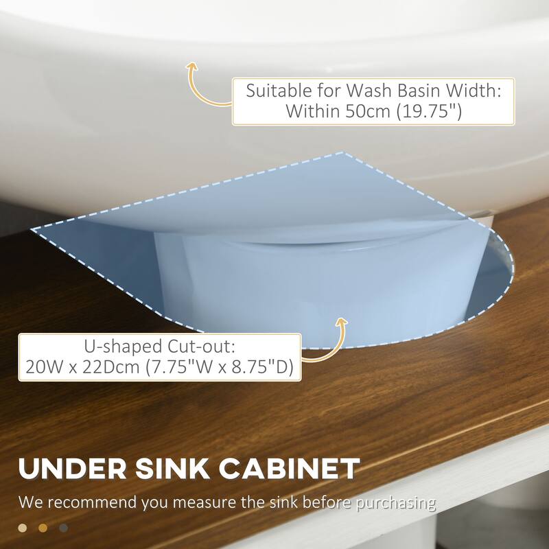 Farmhouse Pedestal Sink Cabinet, Compact Bathroom Storage with Double Doors, Open Shelf, U-Shaped Design