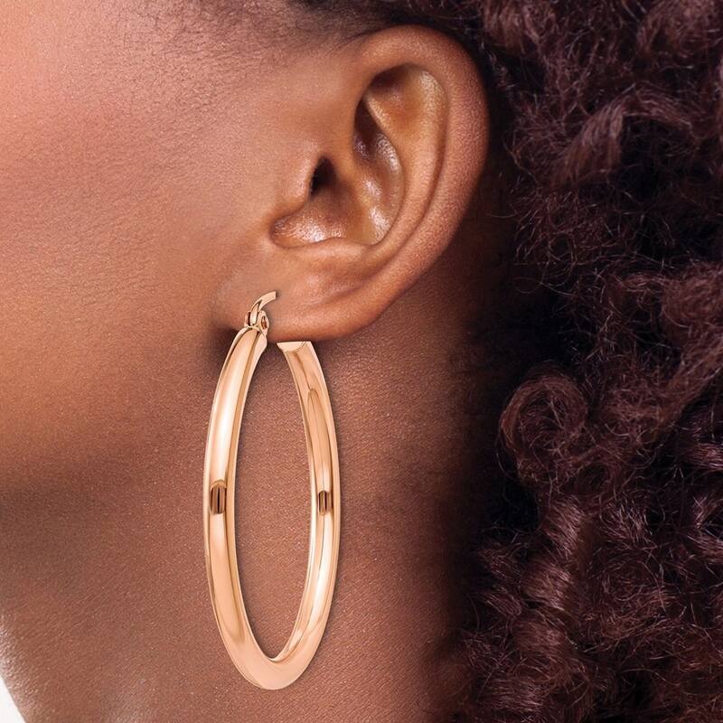 Curata 14k Rose Gold Polished Lightweight Tube Hoop Earrings - 2.5mm