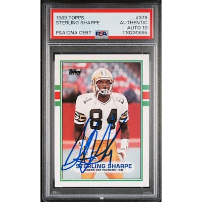 Sterling Sharpe 1989 Topps Signed Football Rookie Card #379 Auto Graded PSA 10 Cert # 116230695 - 8' x 11'