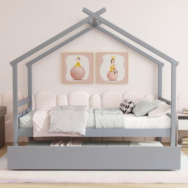 slide 2 of 51, Roof styled wooden bed with trundle Green