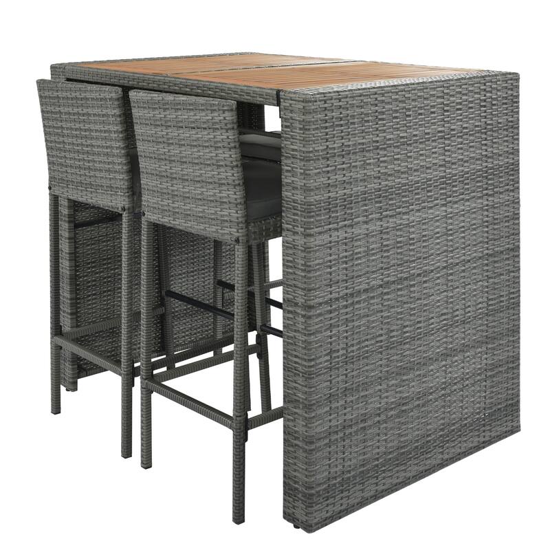 5-pieces Outdoor Patio Bar Height Wicker Bar Set