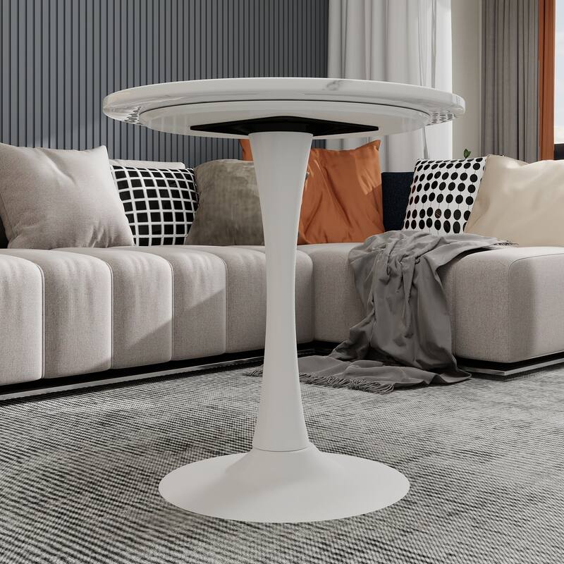 27.6-Inch Mid-Century Modern Style Dining Table, Accommodates 2-4 People, Featuring A Round White-Veined Marble Tabletop