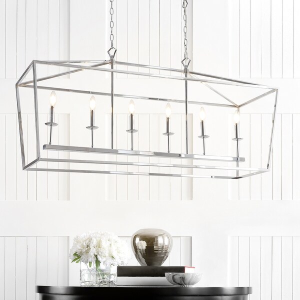 Pagoda 49" Linear 6-Bulb Lantern Metal LED Pendant, Chrome by JONATHAN Y