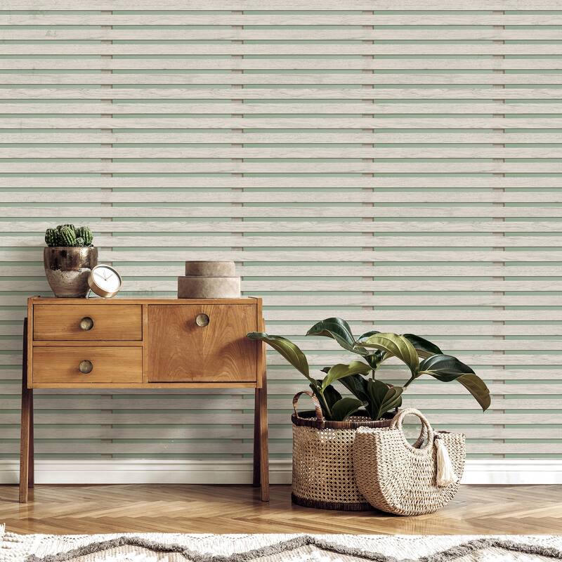 Fine Decor Marlow Sage Wood Slats Wallpaper