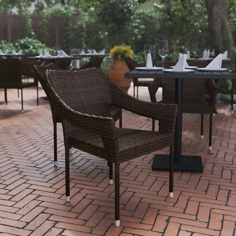 All Weather Commercial Grade PE Rattan Stacking Patio Chairs - 2 Pack