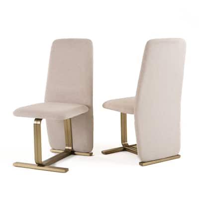 Modrest Tasha Modern Beige Linen & Brushed Brass Dining Chair (Set of 2)