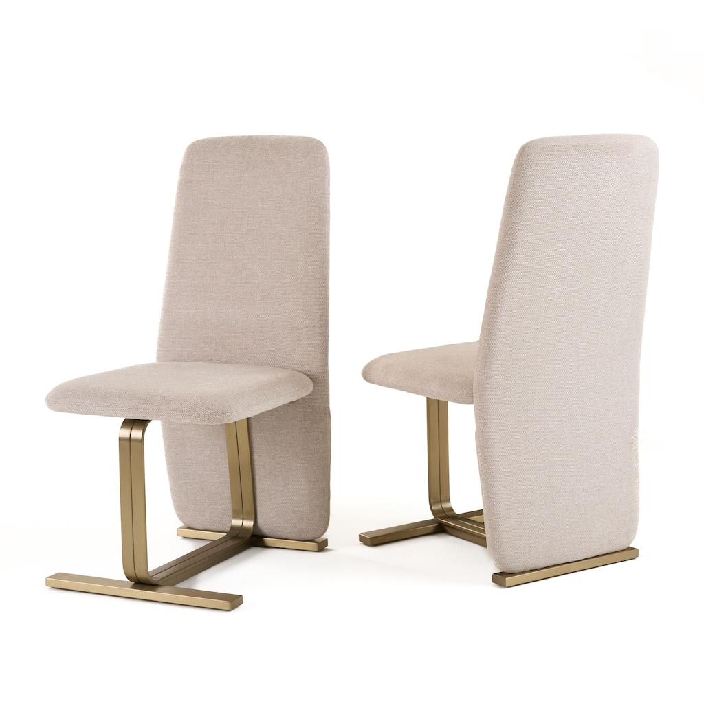 Modrest Tasha Modern Beige Linen & Brushed Brass Dining Chair (Set of 2)