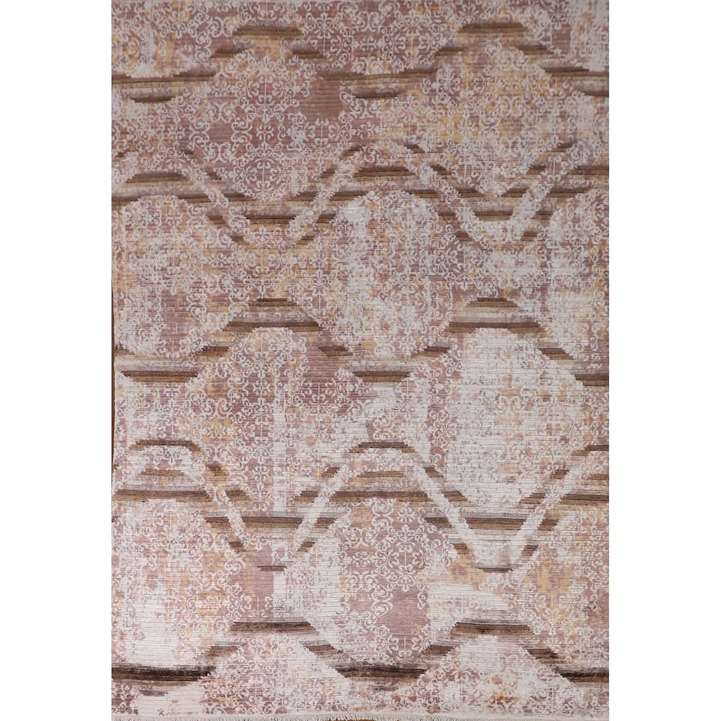 Abstract Indian Area Rug Handmade Wool Carpet - 6'3"x 8'8"