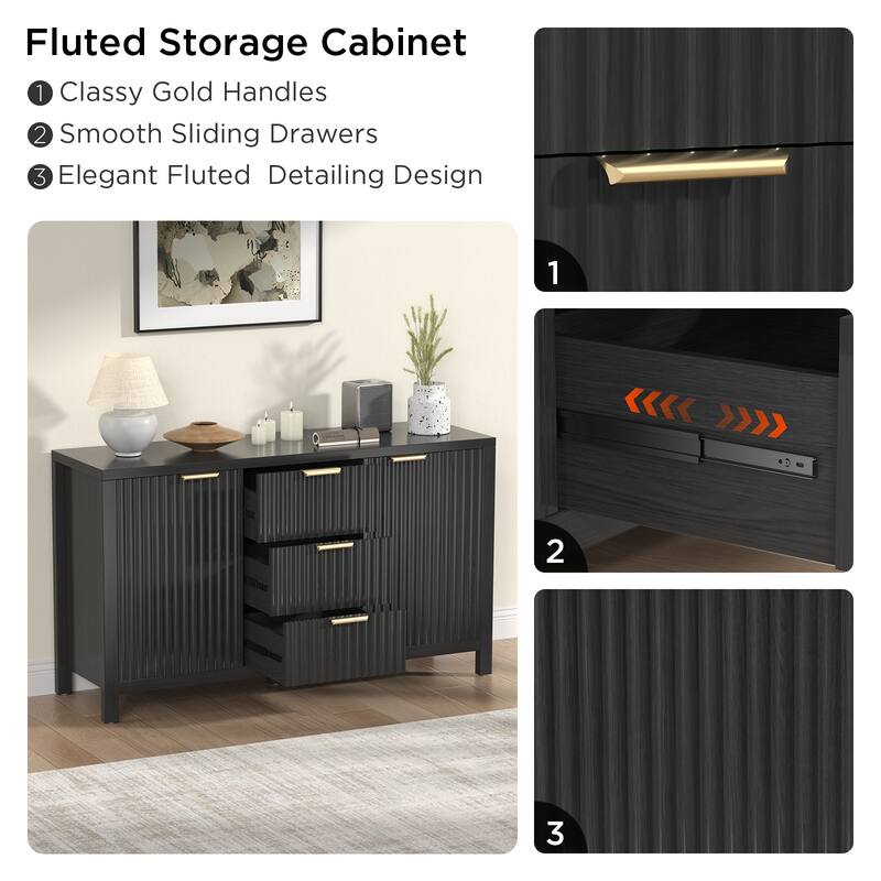 Meyreso 55" Wide Coffee Bar with 2 Adjustable Shelves, Modern Farmhouse Sideboard Buffet with 4 Drawers