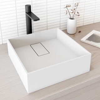 VIGO Wisteria 23" L X 14" W Matte Stone Oval Vessel Bathroom Sink In White With Amada Faucet And Pop Up Drain In Matte Black