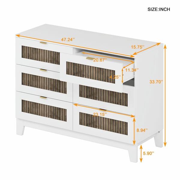 Rustic Farmhouse Style Wooden Dresser with 6 Drawers and Metal Handles ...