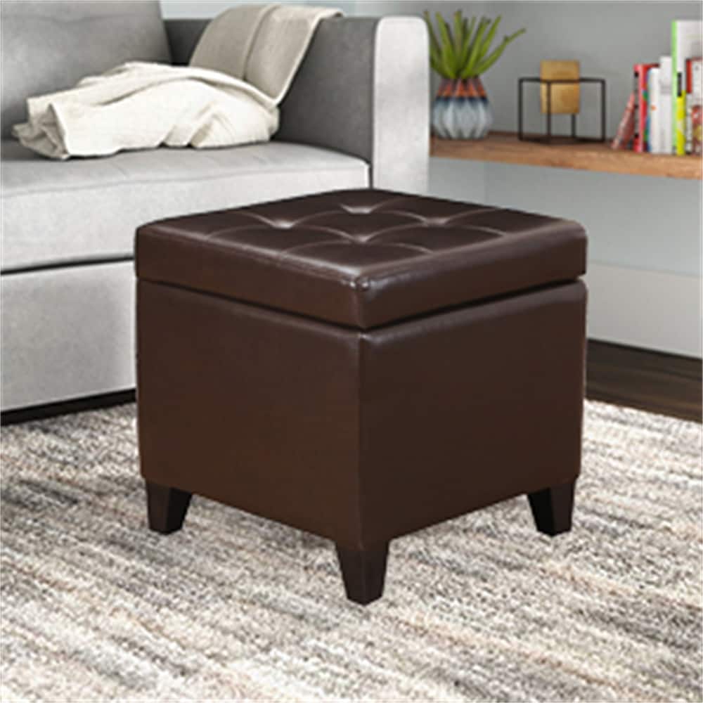 Adeco Bonded Leather Square Storage Ottoman