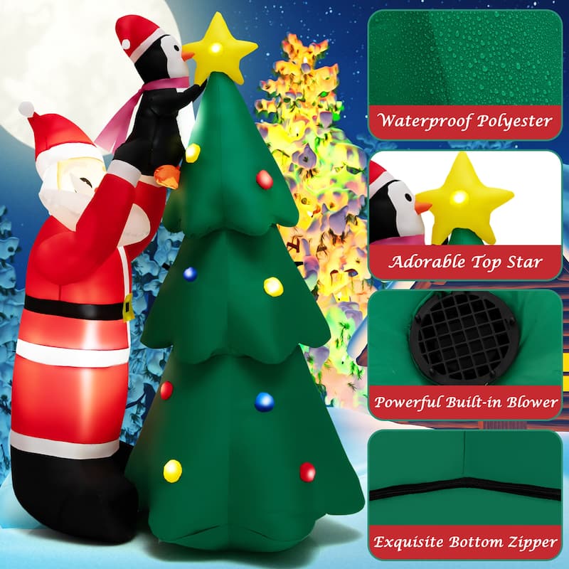 Gymax 6FT Christmas Inflatable Tree Santa Claus & Penguin Decor w/ Air - See Details