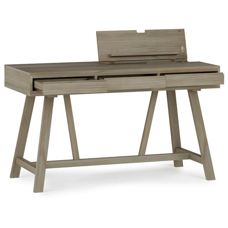 Solid Wood Flip Top Desk - 54" Wide Grey Desk w/ USB Ports & Storage - Home Office Desk