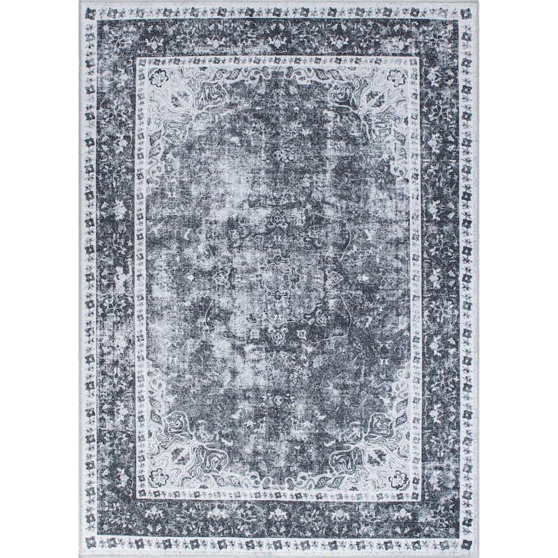 Traditional Distressed Medallion Machine Washable Area Rug