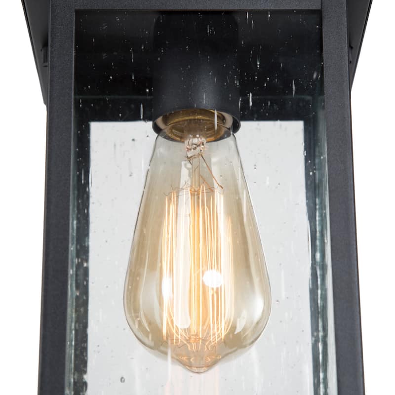 Bern Modern Industrial Matte-Black Outdoor Angular Ceiling Pendant with Seeded Glass - L 6"x W 6"x H 10.5"