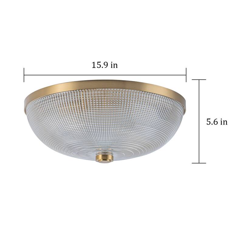 3-Light Industrial Gold Semi Flush Mount Lights with Grid Textured Glass - Brass