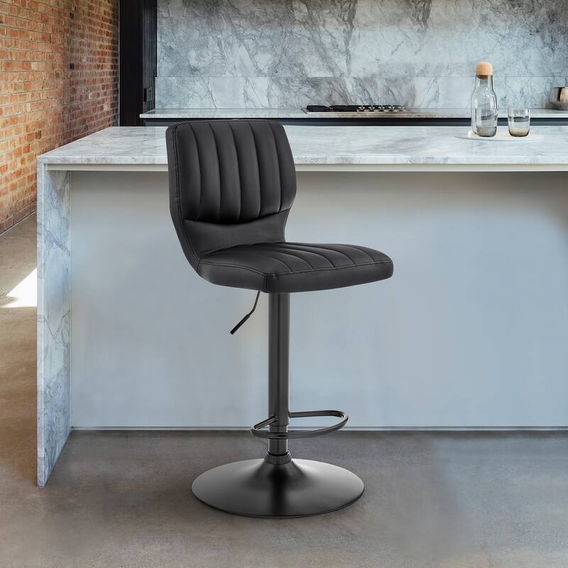 Black Faux Leather Textured Adjustable Bar Stool - 46" x 17" x 21"