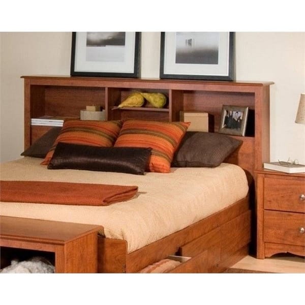 Full Queen Size Bookcase Headboard In Cherry Wood Finish Overstock 32072541