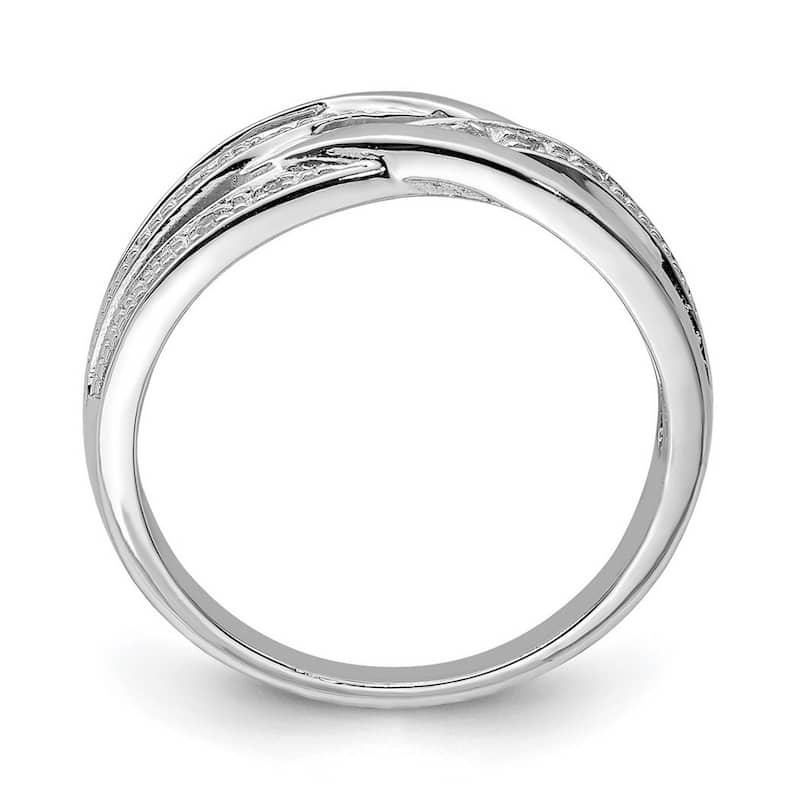 Curata 925 Sterling Silver Polished Open back Rhodium Plated Diamond Ring
