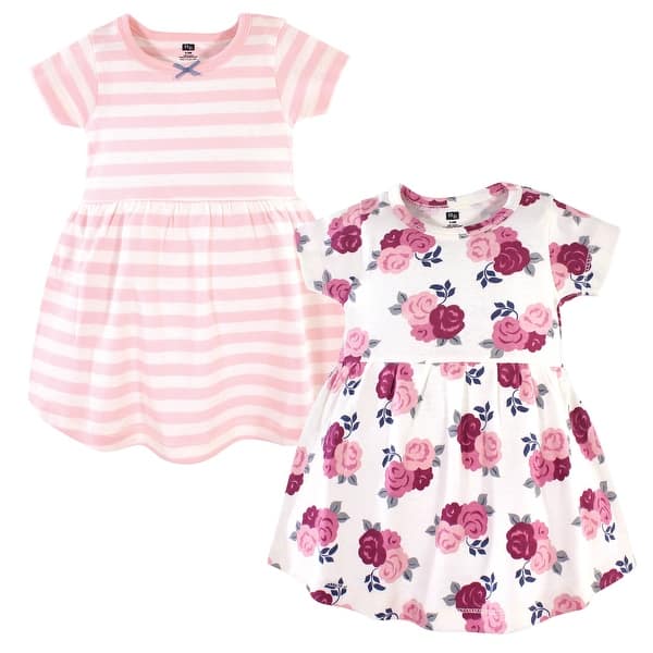 slide 1 of 1, Hudson Baby Infant and Baby Girl Cotton Long-Sleeve Dresses 2pk, Blush Floral 0-3 Months - Blush Floral