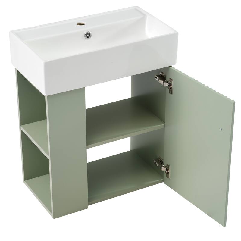 21.6 inch MDF Wall-Mounted Bathroom Vanity Set with Integrated Ceramic Sink with Open shelf and oft-Close