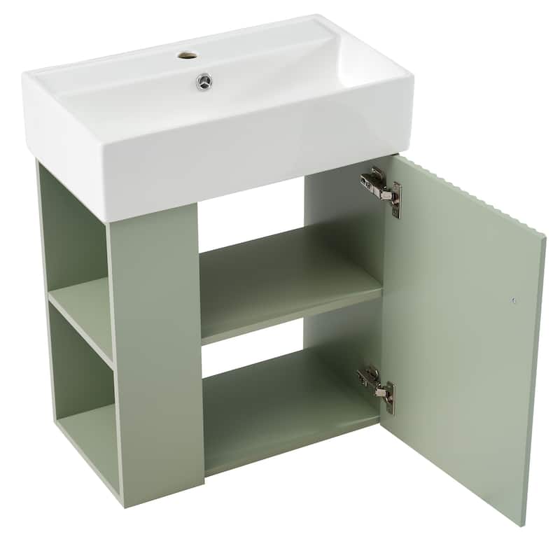 21.6" Floating Bathroom Vanity with Ceramic Sink - Left-Side Storage, Space-Saving for Small Bathrooms