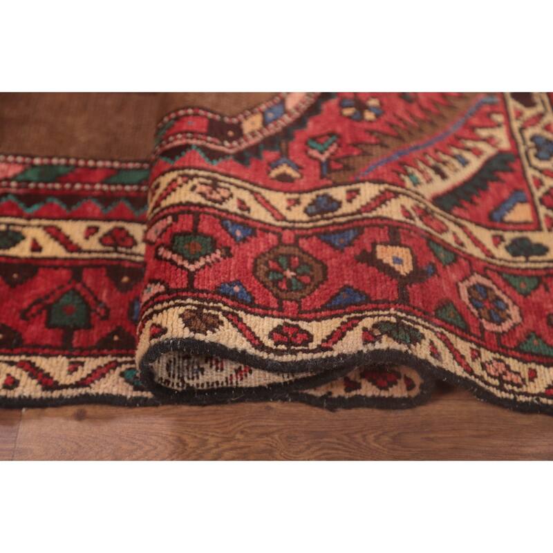 Brown Geometric Hamedan Vintage Persian Area Rug Handmade Wool Carpet - 4'6"x 7'1"