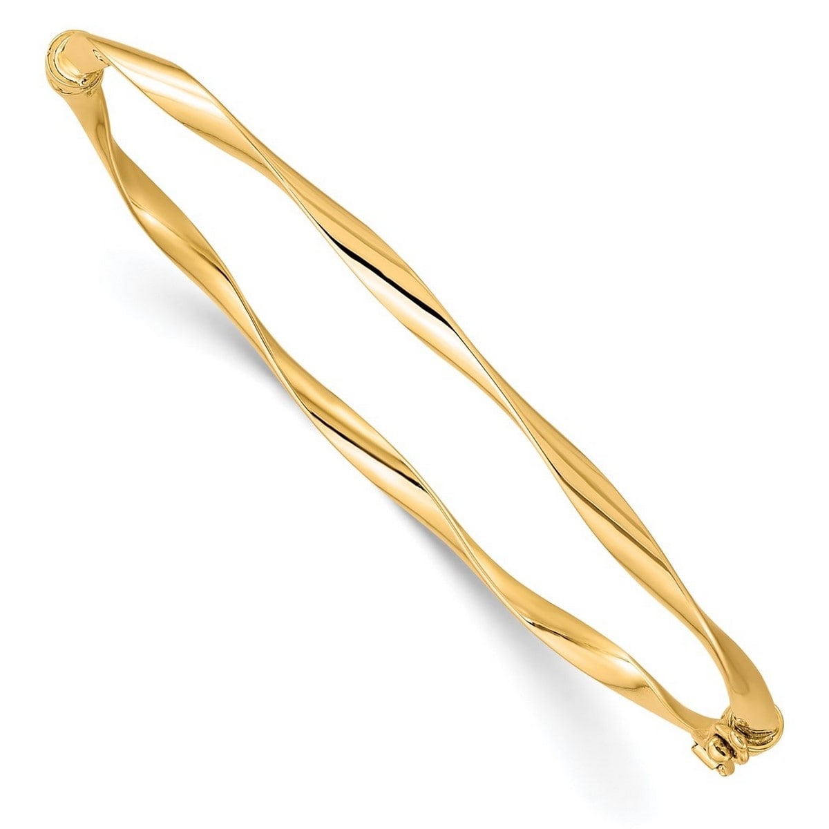 Curata 10k Solid Gold Italian 3mm Twisted Hinged Bangle Bracelet