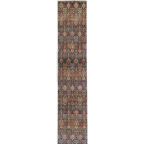 NuStory Hand Knotted One of a Kind New Age Runner 3' x 15' Silk Area Rug in Ivory/Rose/Green/Blue - 10' x 14'