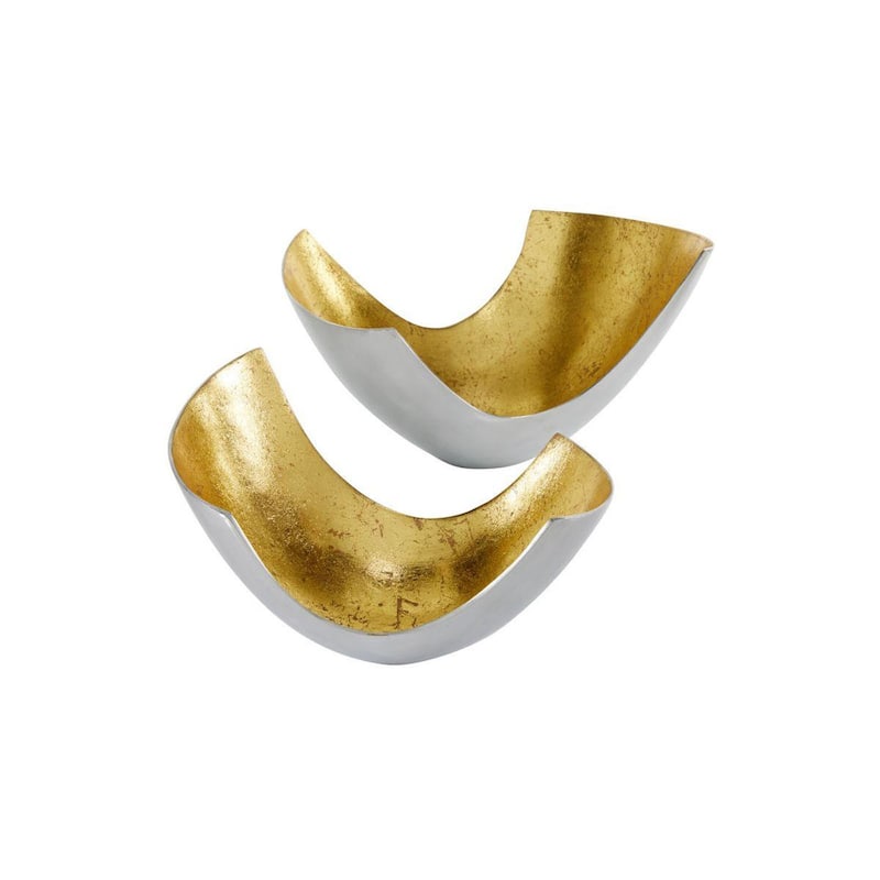 Aluminum Contemporary 2 Piece Abstract Decorative Bowl Set - Silver-Gold