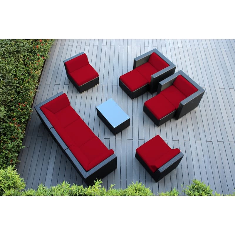Ohana Black Wicker Outdoor 10-piece Conversation Set - No Assembly - Red